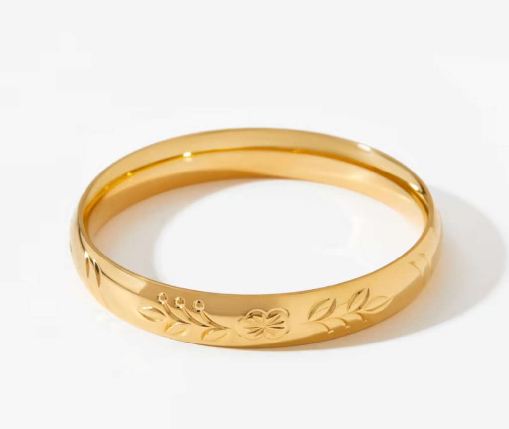 Floral Bangle – 18K Gold-Plated Stainless Steel
