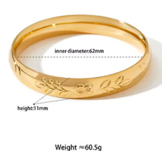 Floral Bangle – 18K Gold-Plated Stainless Steel